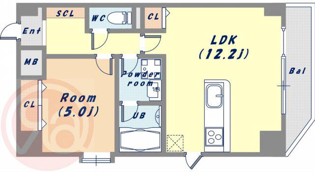 ゼクス九条(1LDK/6階)の間取り写真