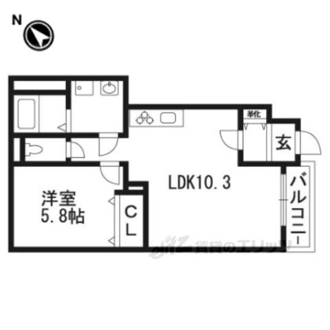 コンフォール菟道(1LDK/1階)の間取り写真