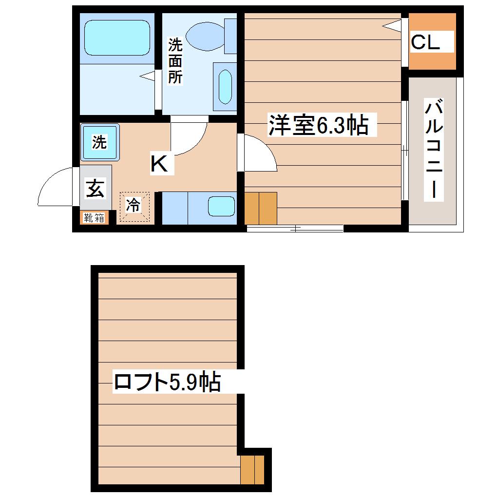 ロフトハウス長町(1K/2階)の間取り写真