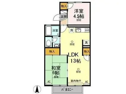 セジュール三島B棟(2LDK/2階)の間取り写真