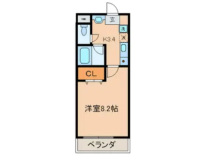 ビレッジウッド(1K/3階)の間取り写真