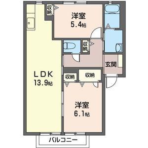 関ハイツ シャーメゾン(2LDK/2階)の間取り写真