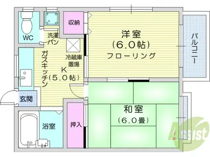 ツインファミールA棟(2K/1階)の間取り写真