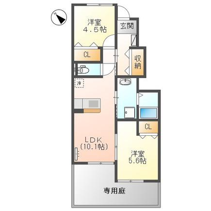 GRANDE PATIO(2LDK/1階)の間取り写真