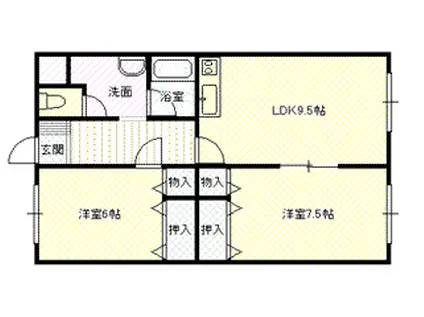 リバーサイドパルテノンA(2LDK/1階)の間取り写真