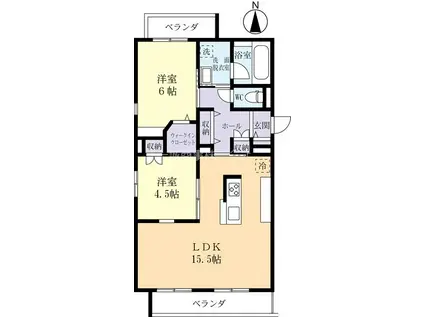 LA BELLA VITA 流星台(2LDK/2階)の間取り写真