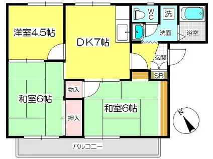 第二愛和ハイツ(3DK/2階)の間取り写真