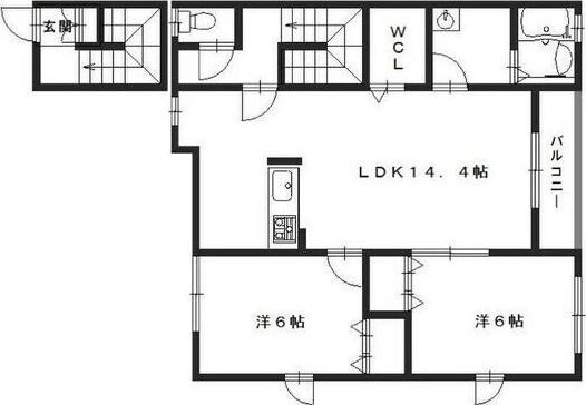 インパルス B棟(2LDK/2階)の間取り写真