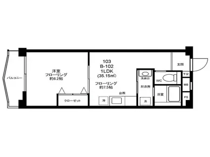 西片町アパートメント(1LDK/2階)の間取り写真