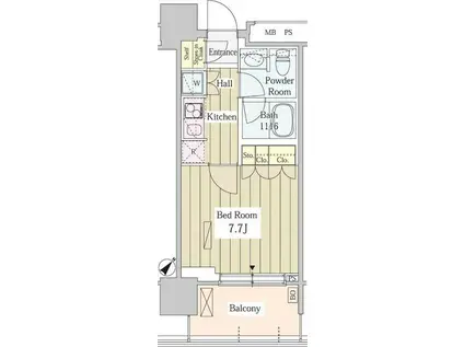 ユニゾンタワー(1K/10階)の間取り写真