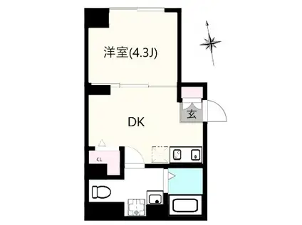 クリアル新富町(1DK/2階)の間取り写真
