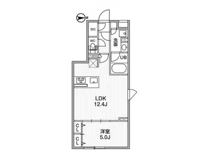 ALTERNA祐天寺(1LDK/3階)の間取り写真