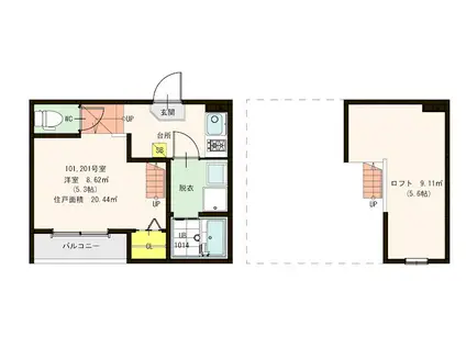 フェニーチェ博多(1K/2階)の間取り写真