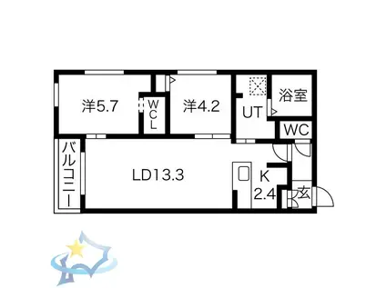 GEレジデンス琴似(2LDK/5階)の間取り写真