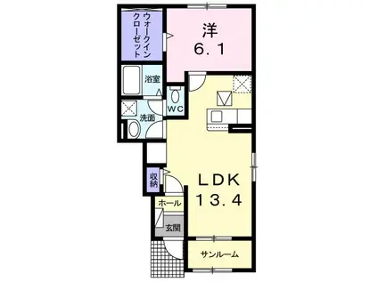 ブライトアンジュ・クロシェット(1LDK/1階)の間取り写真