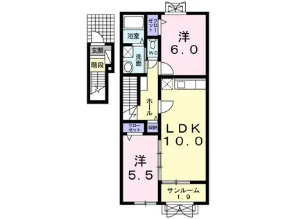 フィオーレ(2LDK/2階)の間取り写真