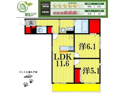 フィカーサ柏の葉(2LDK/3階)の間取り写真