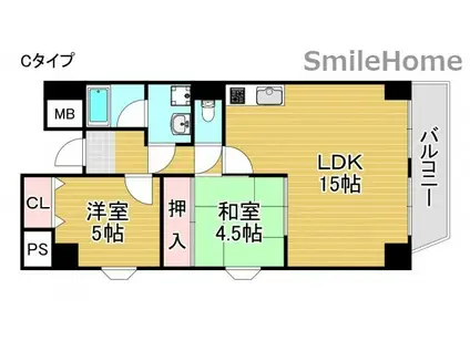 オーセント住之江(2LDK/3階)の間取り写真