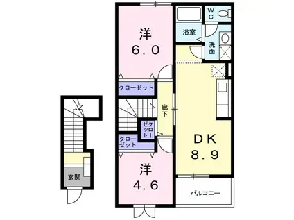 ボヤージュB(2DK/2階)の間取り写真