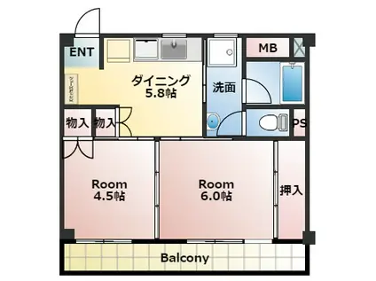 パークヒルズ緑町(2DK/2階)の間取り写真