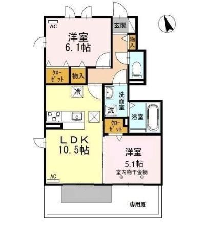 ルレ・エ・シャト-(2LDK/1階)の間取り写真
