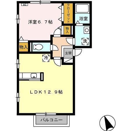 ルミエール清洲B(1LDK/2階)の間取り写真