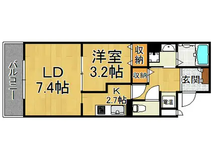 グランクリュ西宮(1LDK/1階)の間取り写真