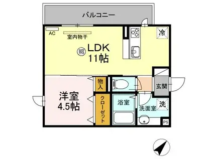POLONIA MATSUBARA B棟(1LDK/2階)の間取り写真