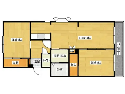 ペアコート翠 A棟(2LDK/2階)の間取り写真