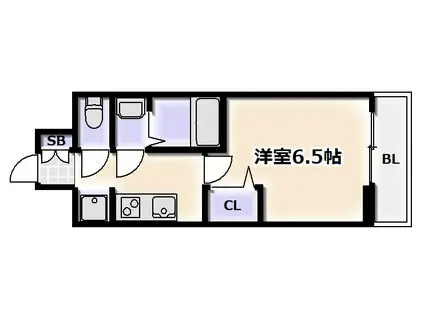 エステムコート四天王寺夕陽丘II(1K/6階)の間取り写真