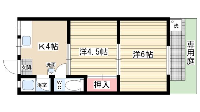 山本ハイツ(2K/1階)の間取り写真