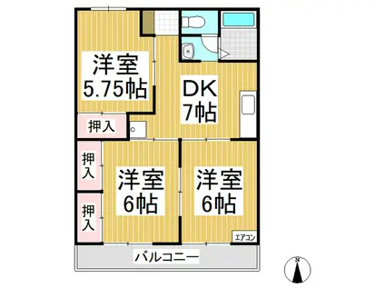 プレジール北沢A棟(3DK/2階)の間取り写真