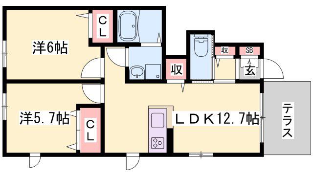 カーサレジオKAZU棟(2LDK/1階)の間取り写真