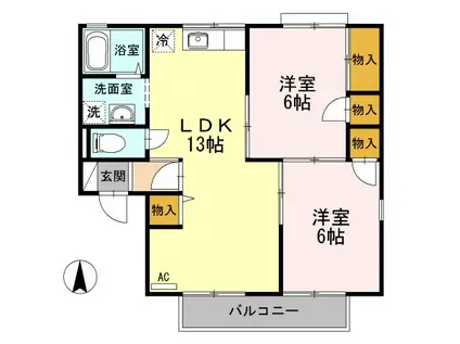 ドミール円座C棟(2LDK/1階)の間取り写真