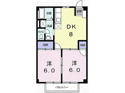 カーム植上II(2DK/1階)の間取り写真