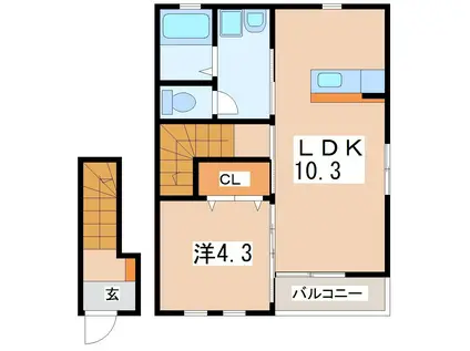 DEARCOURT C棟(1LDK/2階)の間取り写真