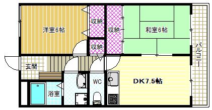 マンションウメノ(2LDK/3階)の間取り写真
