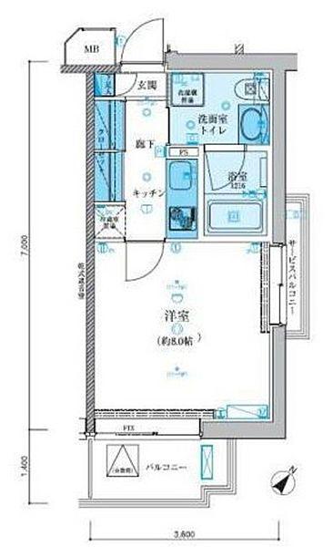 リヴシティ駒沢大学(1K/2階)の間取り写真