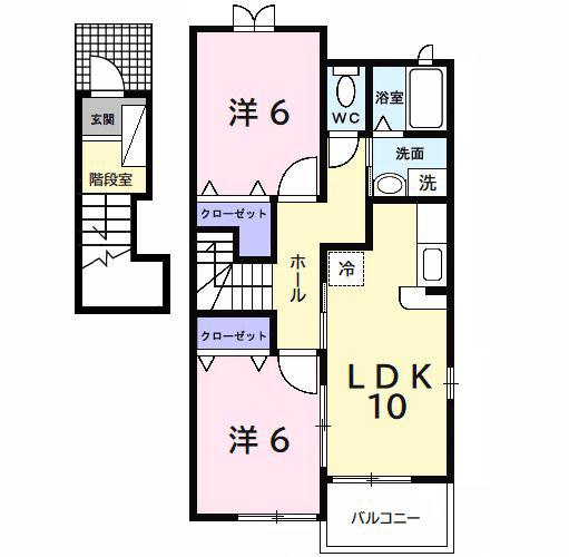 プラムフィールドE(2LDK/2階)の間取り写真