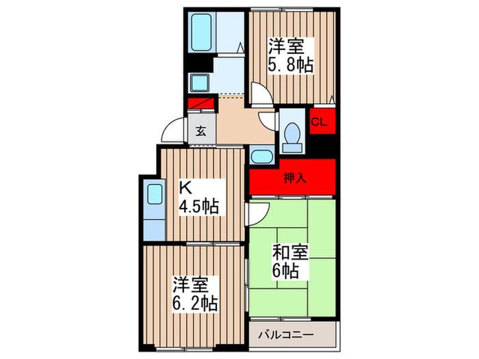 クリスタル岩槻(3DK/3階)の間取り写真