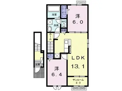 アンカー B(2LDK/2階)の間取り写真