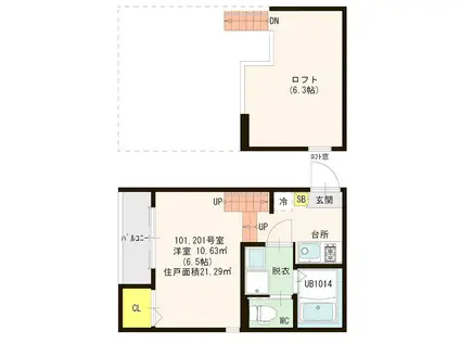 JR鹿児島本線 九産大前駅 徒歩5分 2階建 築8年(1K/2階)の間取り写真