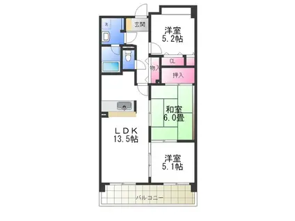 シャルマン和泉(3LDK/6階)の間取り写真