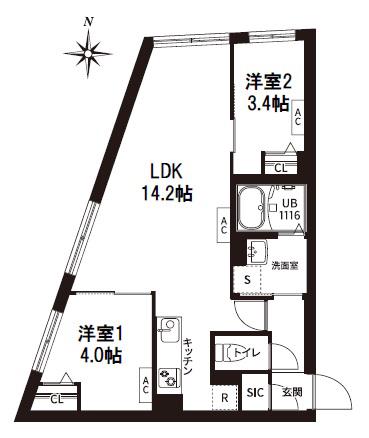 レピュア旗の台レジデンス(2LDK/1階)の間取り写真