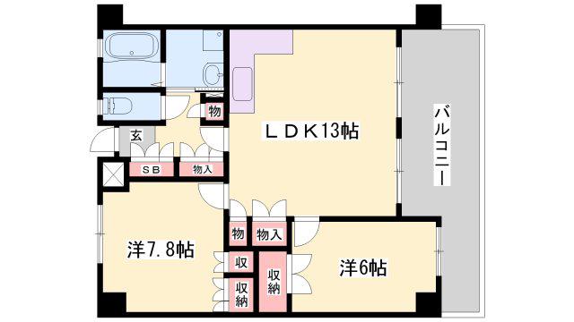 キャッスルコート御立(2LDK/6階)の間取り写真