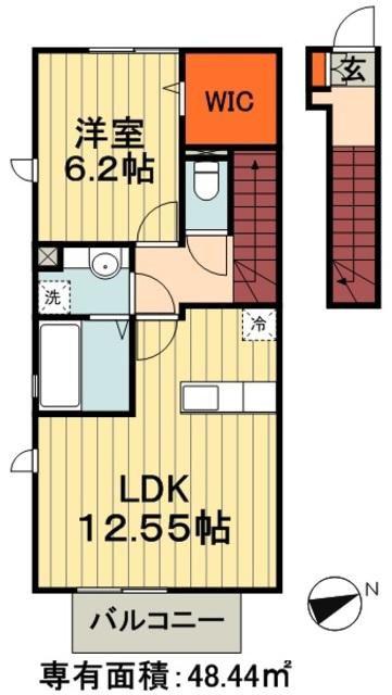 ノースヒルズ(1LDK/2階)の間取り写真