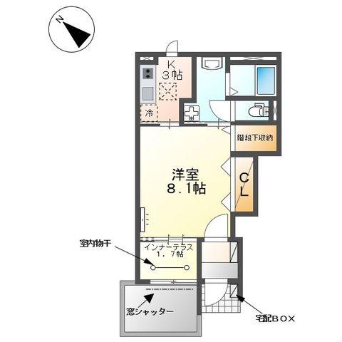 江南市野白町 アパート(1K/1階)の間取り写真