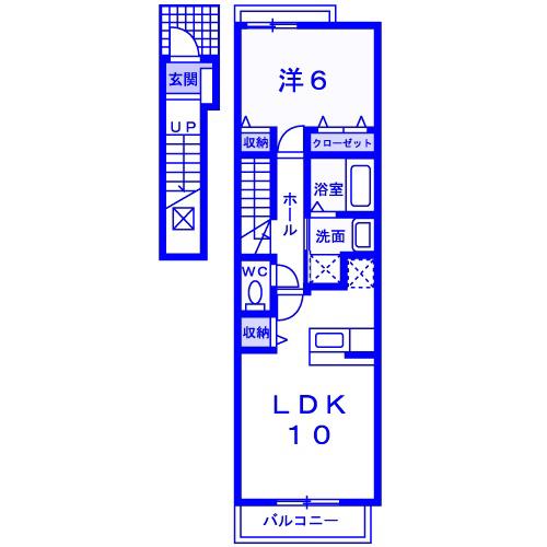 メルヴェイユーパルファンD(1LDK/2階)の間取り写真