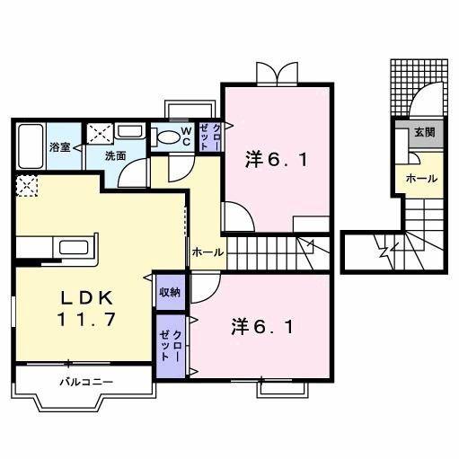 クレストール葛原(2LDK/2階)の間取り写真