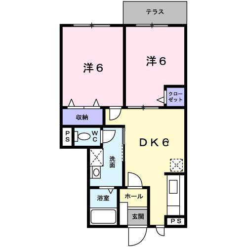 ラッフィナートII(2DK/1階)の間取り写真